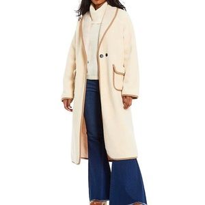 Cozy Maxi Cardi Contrast Tape Faux Fur Maxi Coat